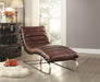 Qortini Vintage Dark Brown Top Grain Leather & Stainless Steel Chaise - Marjories Furniture (Las Vegas, NV)