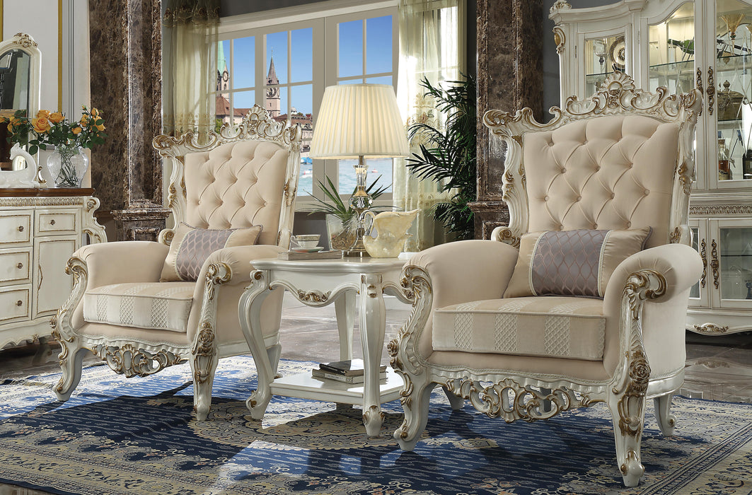 Picardy II Fabric & Antique Pearl Accent Chair & Pillow - Marjories Furniture (Las Vegas, NV)