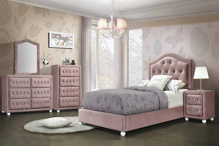 Reggie Pink Fabric Twin Bed - Marjories Furniture (Las Vegas, NV)