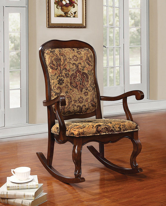 Sharan Fabric & Cherry Rocking Chair - Marjories Furniture (Las Vegas, NV)