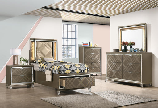 Skylar LED, PU & Dark Champagne Twin Bed (Storage & LED) - Marjories Furniture (Las Vegas, NV)