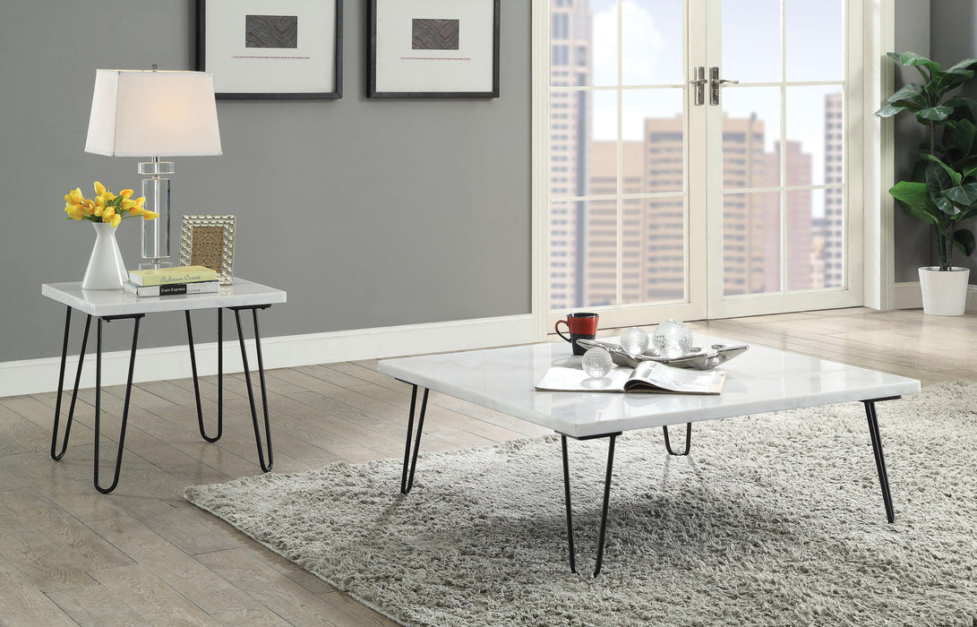 Telestis White Marble & Black Coffee Table - Marjories Furniture (Las Vegas, NV)