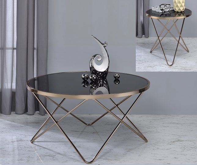 Valora Champagne & Black Glass Coffee Table - Marjories Furniture (Las Vegas, NV)