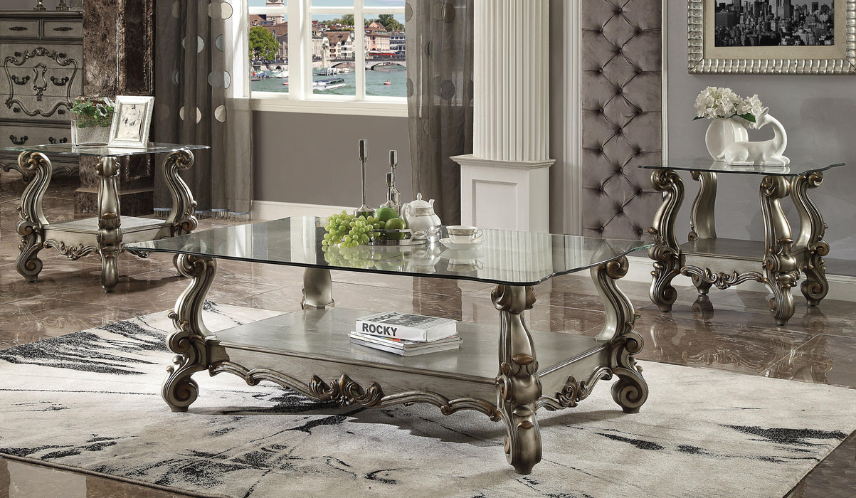Versailles Antique Platinum & Clear Glass Coffee Table - Marjories Furniture (Las Vegas, NV)
