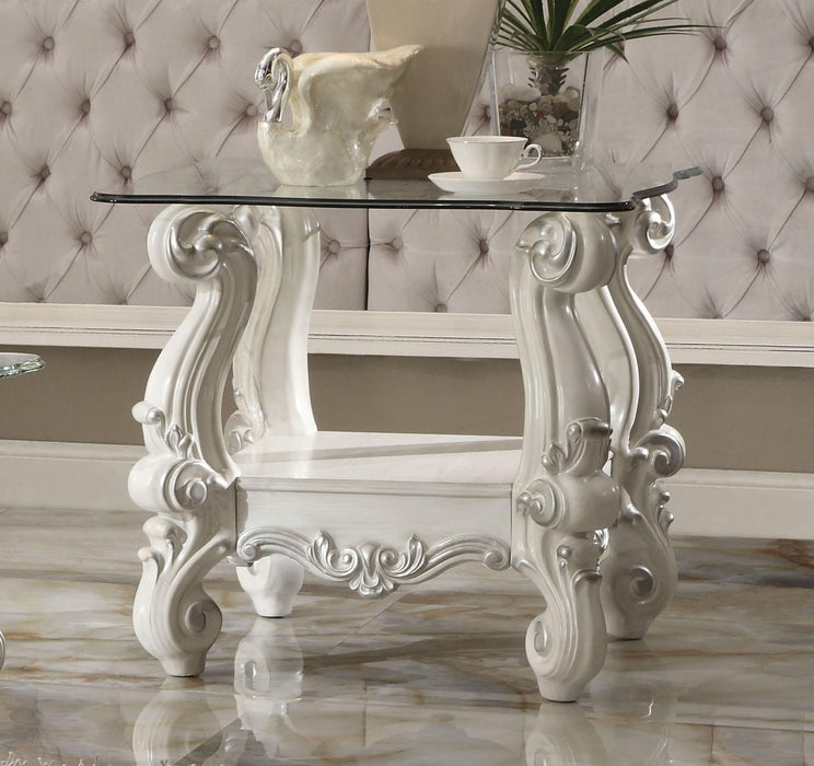 Versailles Bone White & Clear Glass End Table - Marjories Furniture (Las Vegas, NV)