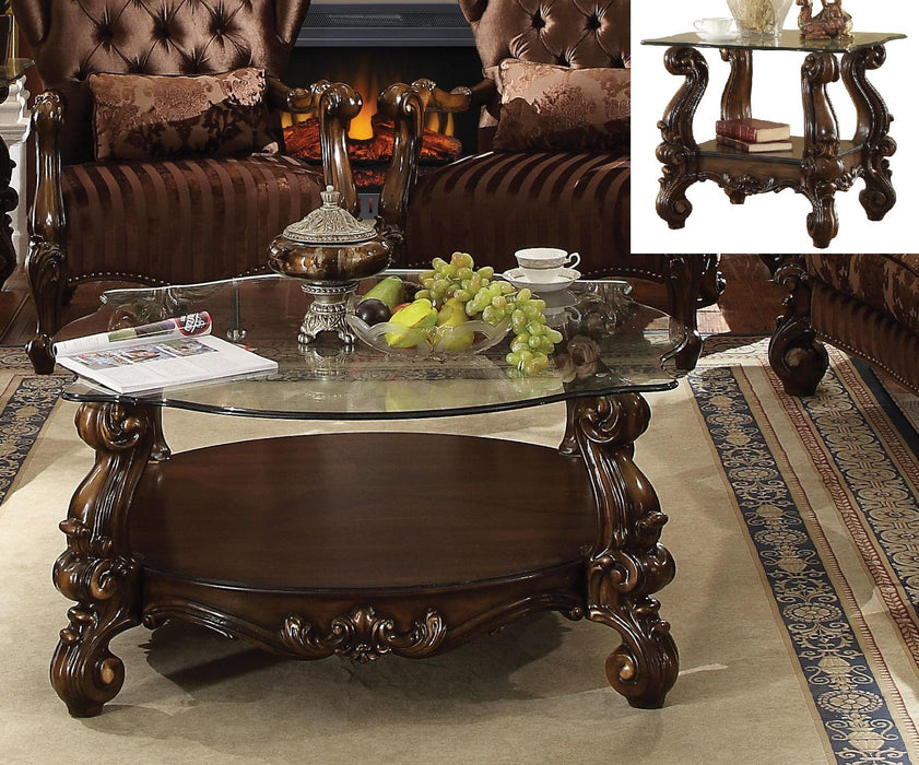 Versailles Cherry Oak & Clear Glass Coffee Table - Marjories Furniture (Las Vegas, NV)
