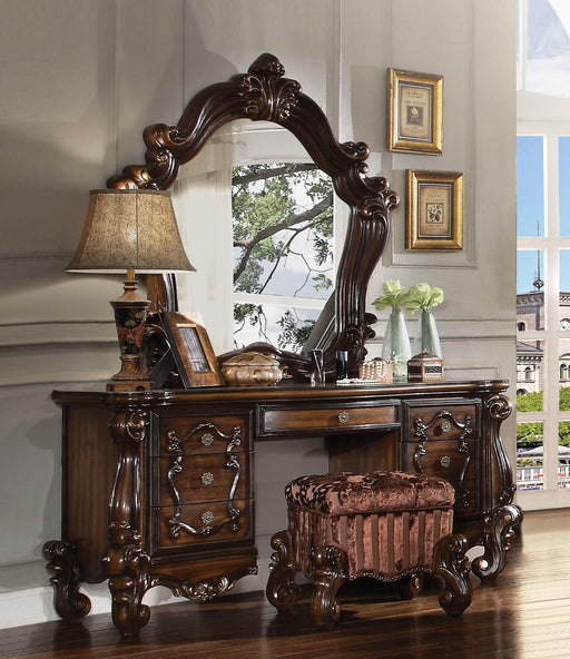 Versailles Fabric & Cherry Oak Vanity Stool - Marjories Furniture (Las Vegas, NV)