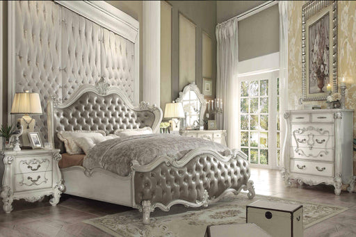 Versailles Vintage Gray PU & Bone White Eastern King Bed - Marjories Furniture (Las Vegas, NV)