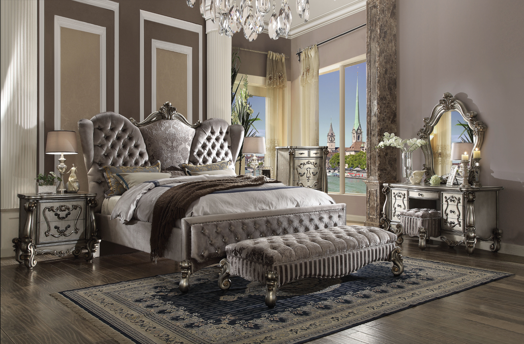 Versailles Velvet & Antique Platinum California King Bed - Marjories Furniture (Las Vegas, NV)