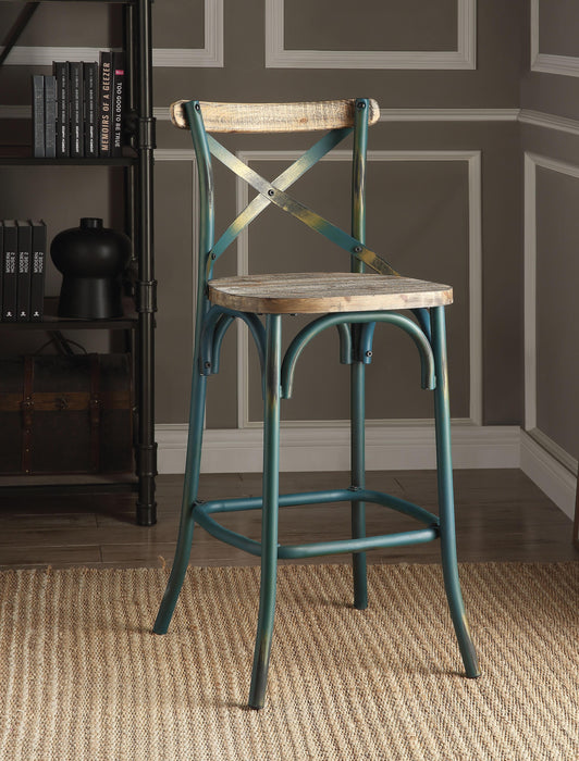 Zaire Antique Turquoise & Antique Oak Bar Chair (1Pc) - Marjories Furniture (Las Vegas, NV)