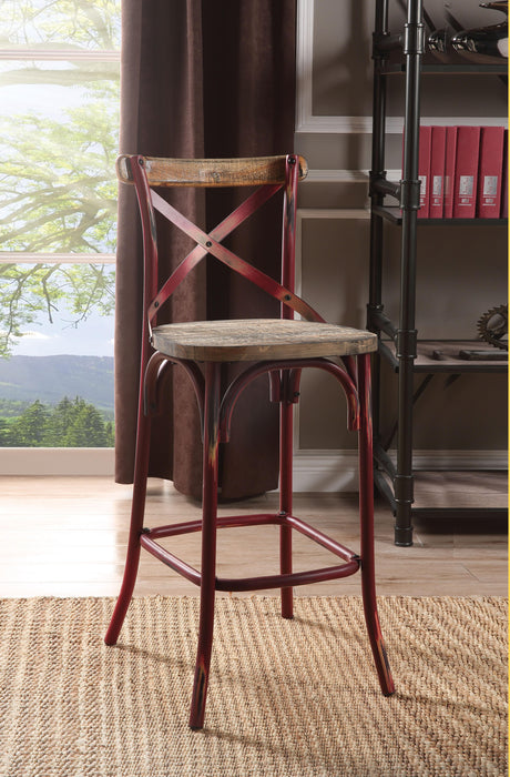 Zaire Antique Red & Antique Oak Bar Chair (1Pc) - Marjories Furniture (Las Vegas, NV)