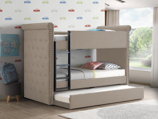 Romana II Beige Fabric Bunk Bed & Trundle (Twin/Twin) - Marjories Furniture (Las Vegas, NV)