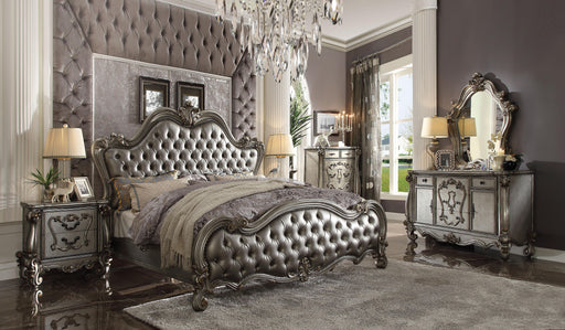 Versailles II Silver PU & Antique Platinum Queen Bed - Marjories Furniture (Las Vegas, NV)