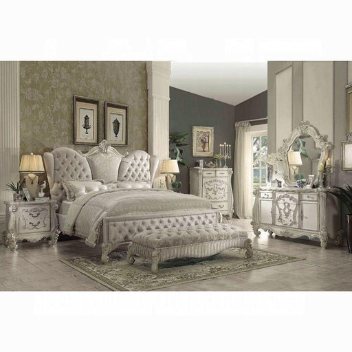 Versailles Ivory Velvet & Bone White Queen Bed - Marjories Furniture (Las Vegas, NV)