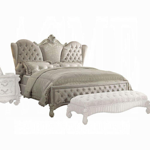 Versailles Ivory Velvet & Bone White California King Bed - Marjories Furniture (Las Vegas, NV)