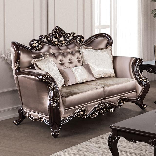 Albacete Loveseat Campage & Walnut - Marjories Furniture (Las Vegas, NV)