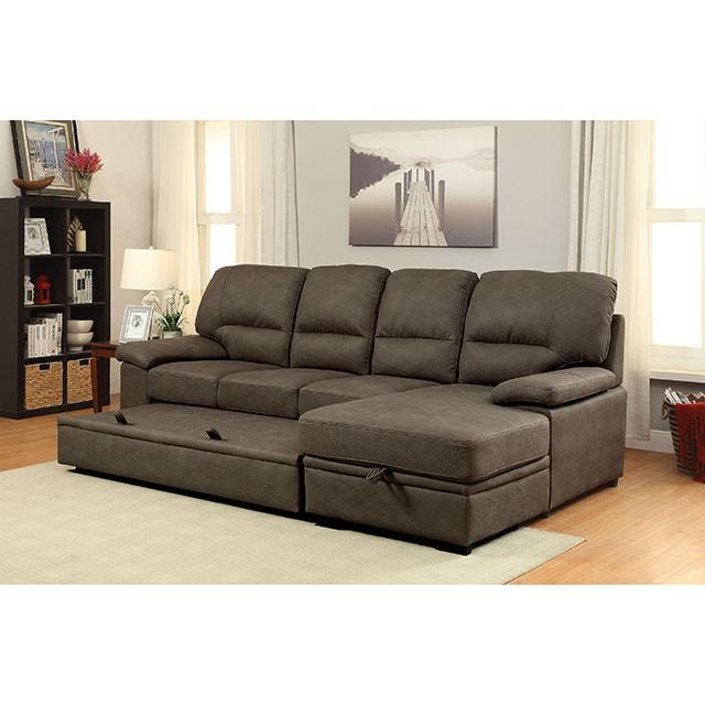 ALCESTER Brown & Gray Sectional w/ Sleeper, Ash - Marjories Furniture (Las Vegas, NV)