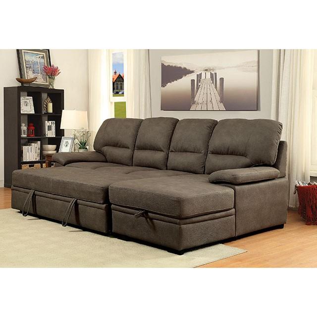 ALCESTER Brown & Gray Sectional w/ Sleeper, Ash - Marjories Furniture (Las Vegas, NV)