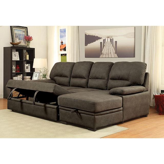 ALCESTER Brown & Gray Sectional w/ Sleeper, Ash - Marjories Furniture (Las Vegas, NV)