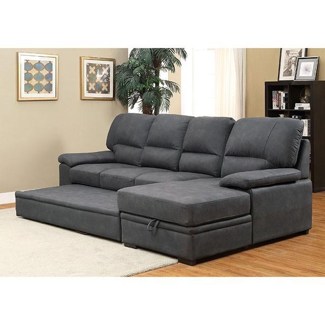 ALCESTER Brown & Gray Sectional w/ Sleeper, Ash - Marjories Furniture (Las Vegas, NV)