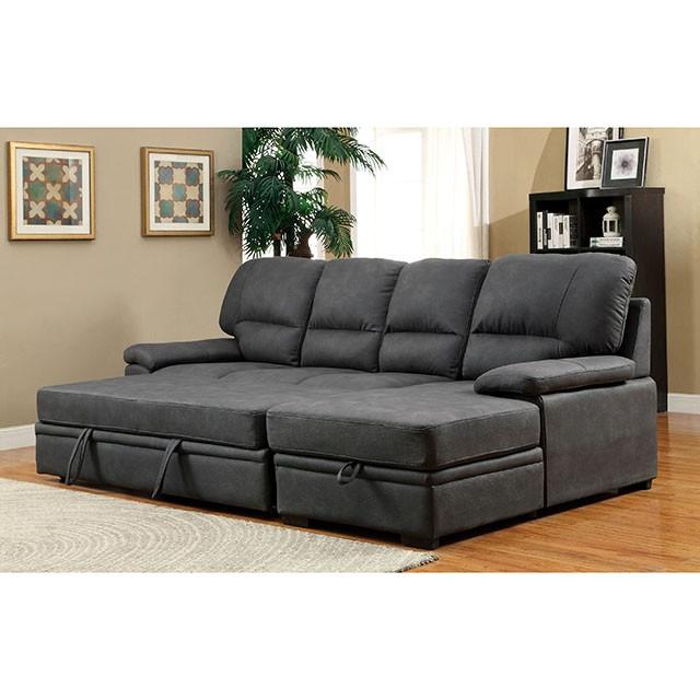 ALCESTER Brown & Gray Sectional w/ Sleeper, Ash - Marjories Furniture (Las Vegas, NV)