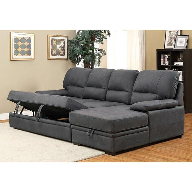 ALCESTER Brown & Gray Sectional w/ Sleeper, Ash - Marjories Furniture (Las Vegas, NV)