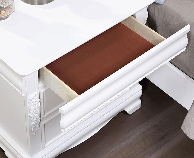 ALECIA Night Stand w/ USB, White - Marjories Furniture (Las Vegas, NV)