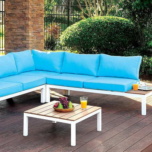 WINONA White/Oak/Blue Patio Sectional w/ Table - Marjories Furniture (Las Vegas, NV)