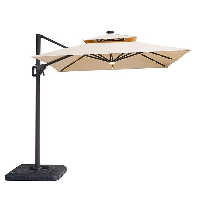 Xico 8 Ft Square Umbrella w/ Double Top w/ LED Light + 37" Large Base - Marjories Furniture (Las Vegas, NV)