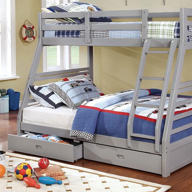 California II Cherry Twin/Full Bunk Bed w/ 2 Drawers Cherry, Walnut, Grey, &Oak - Marjories Furniture (Las Vegas, NV)
