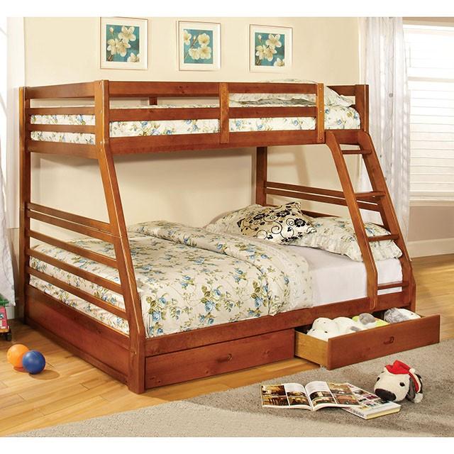 California II Cherry Twin/Full Bunk Bed w/ 2 Drawers Cherry, Walnut, Grey, &Oak - Marjories Furniture (Las Vegas, NV)