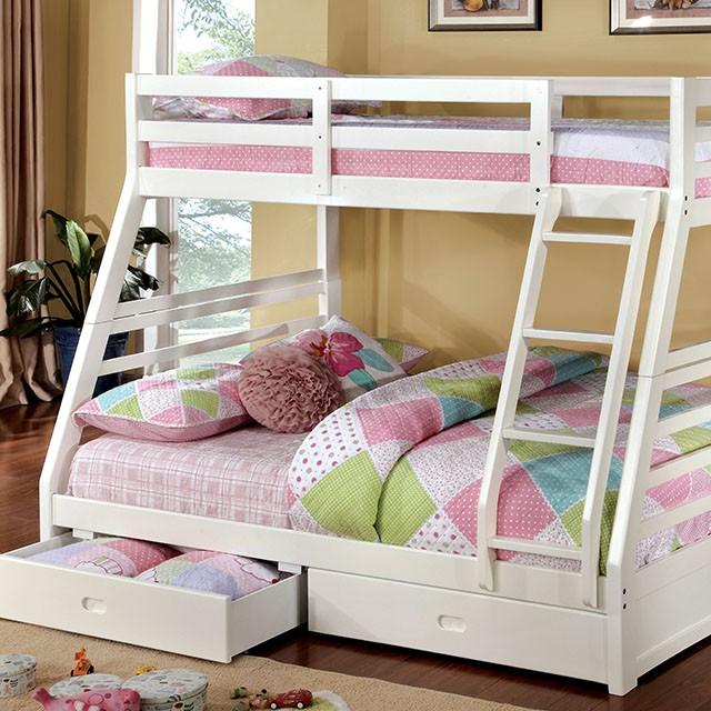 California II Cherry Twin/Full Bunk Bed w/ 2 Drawers Cherry, Walnut, Grey, &Oak - Marjories Furniture (Las Vegas, NV)