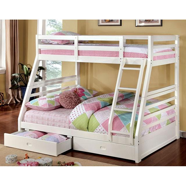 California II Cherry Twin/Full Bunk Bed w/ 2 Drawers Cherry, Walnut, Grey, &Oak - Marjories Furniture (Las Vegas, NV)