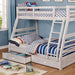 California III Wire-Brushed White Twin/Full Bunk Bed w/ 2 Drawers - Marjories Furniture (Las Vegas, NV)