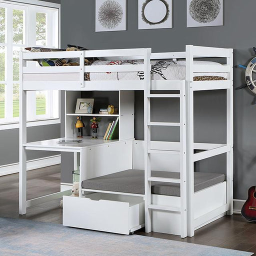 CALLISTUS Twin Workstation Loft Bed, White & Gray - Marjories Furniture (Las Vegas, NV)