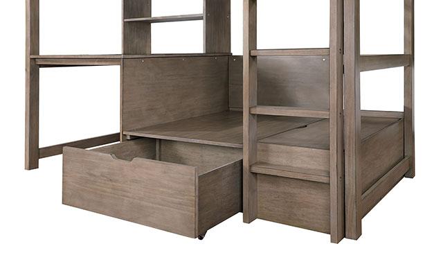 CALLISTUS Twin Workstation Loft Bed, White & Gray - Marjories Furniture (Las Vegas, NV)