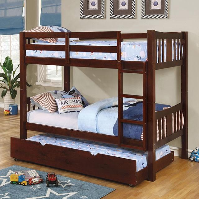 Cameron Dark Walnut, White & Gray Full/Full Bunk Bed - Marjories Furniture (Las Vegas, NV)