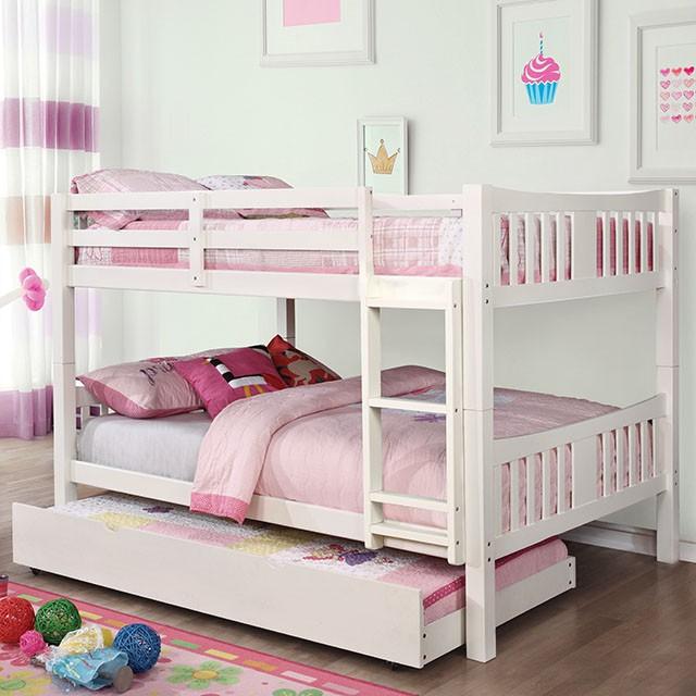 Cameron Dark Walnut, White & Gray Full/Full Bunk Bed - Marjories Furniture (Las Vegas, NV)