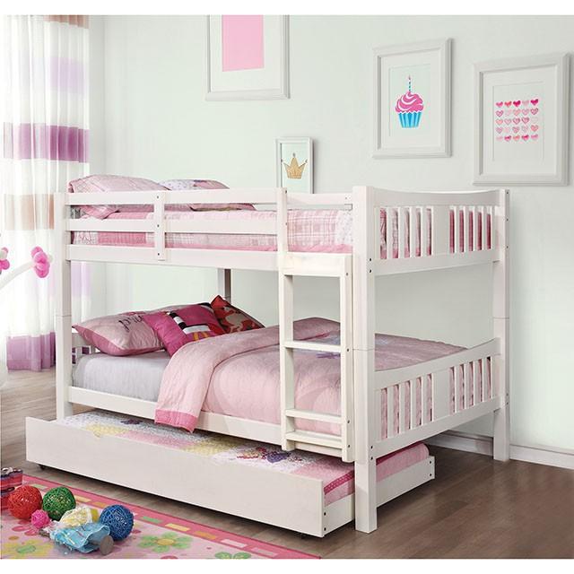 Cameron Dark Walnut, White & Gray Full/Full Bunk Bed - Marjories Furniture (Las Vegas, NV)