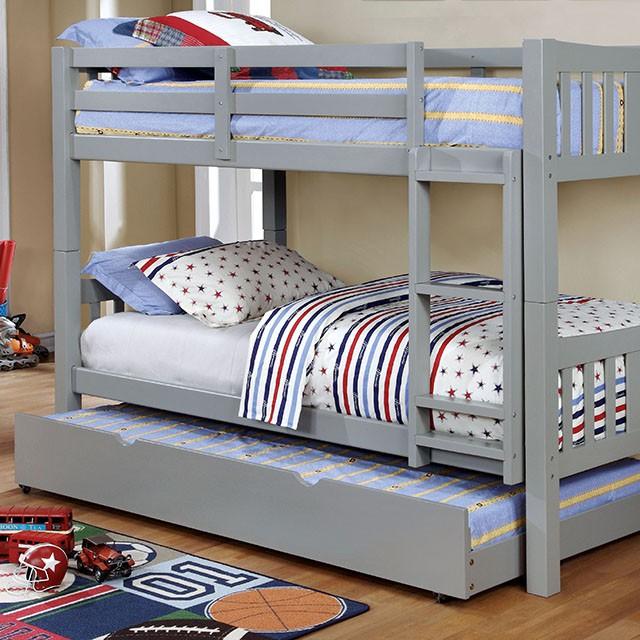 Cameron Dark Walnut, White & Gray Full/Full Bunk Bed - Marjories Furniture (Las Vegas, NV)