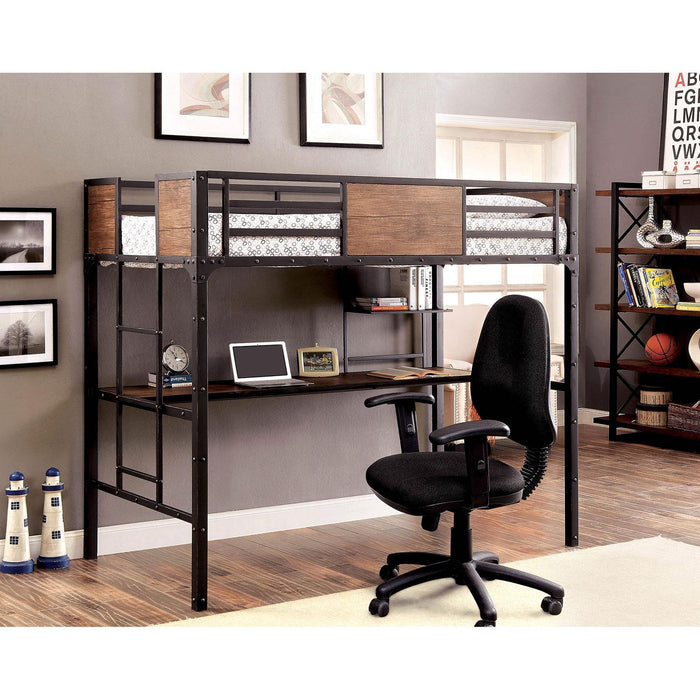 CLAPTON Black Twin Bed w/ Workstation - Marjories Furniture (Las Vegas, NV)