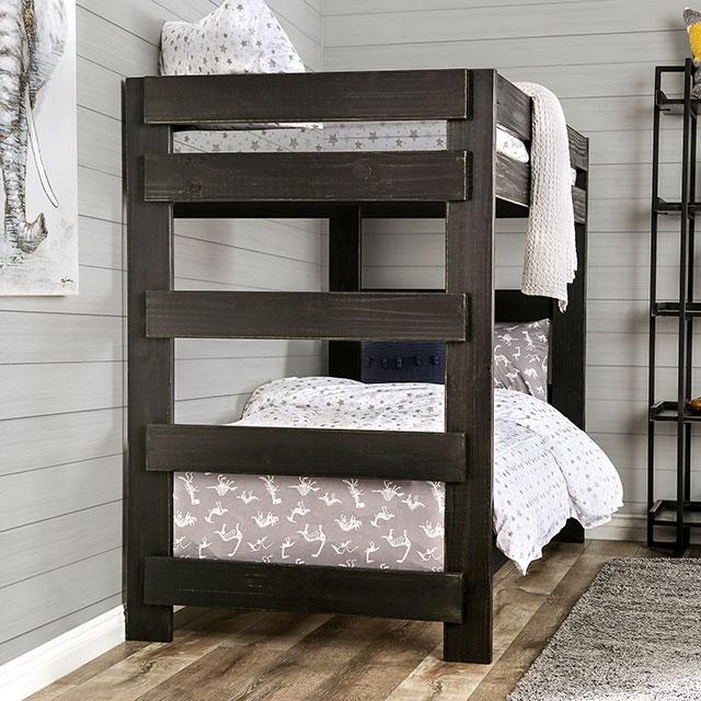 Arlette Twin/Twin Bunk Bed Brown, Black, Gray, & White - Marjories Furniture (Las Vegas, NV)