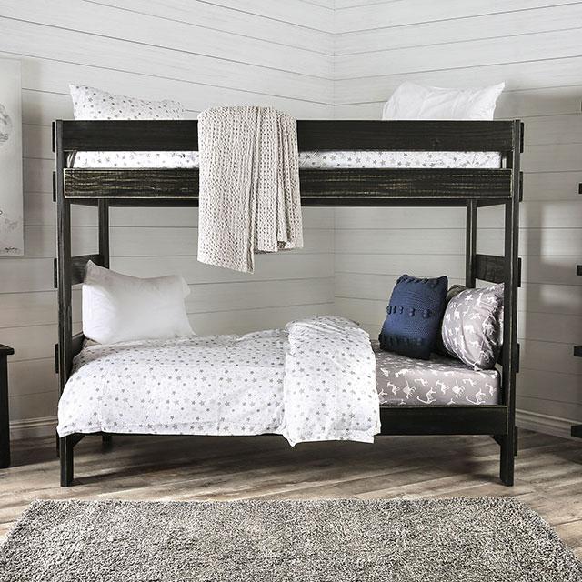 Arlette Twin/Twin Bunk Bed Brown, Black, Gray, & White - Marjories Furniture (Las Vegas, NV)
