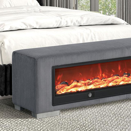 Elnath Bench w/ Visual Wood Log Fireplace Gray - Marjories Furniture (Las Vegas, NV)