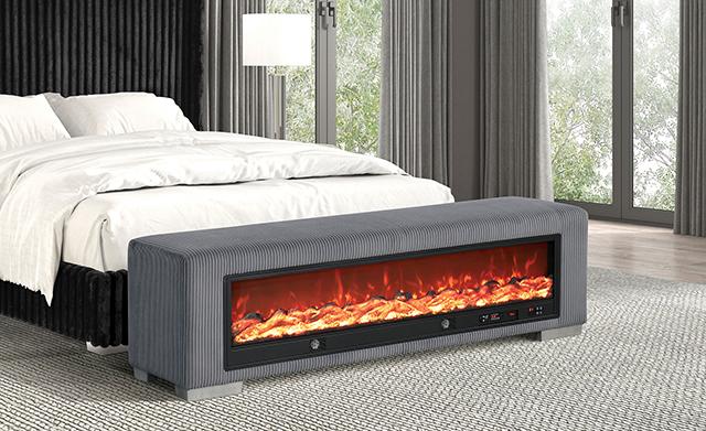 Elnath Bench w/ Visual Wood Log Fireplace Gray - Marjories Furniture (Las Vegas, NV)