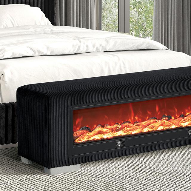 Elnath Bench w/ Visual Wood Log Fireplace Gray - Marjories Furniture (Las Vegas, NV)