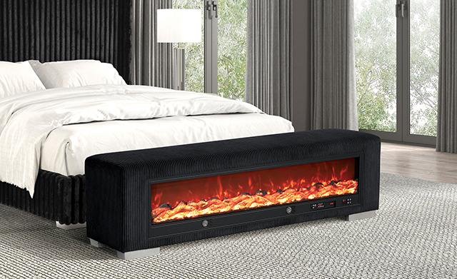 Elnath Bench w/ Visual Wood Log Fireplace Gray - Marjories Furniture (Las Vegas, NV)