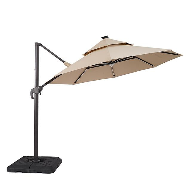Fera 10 Ft Round Umbrella w/ LED Bulb + 37" Large Base - Marjories Furniture (Las Vegas, NV)