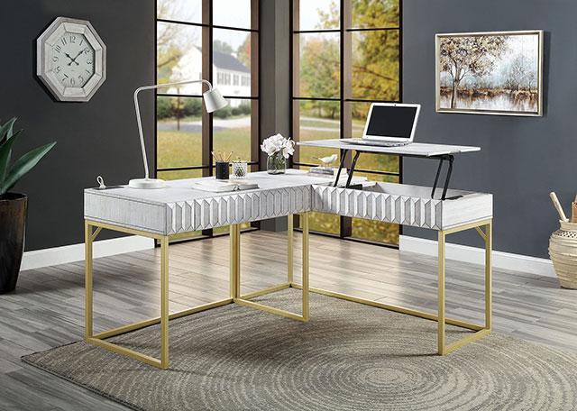 FREIBURG Corner Desk, Antique White - Marjories Furniture (Las Vegas, NV)