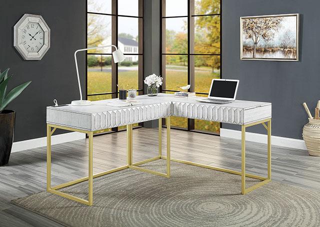 FREIBURG Corner Desk, Antique White - Marjories Furniture (Las Vegas, NV)
